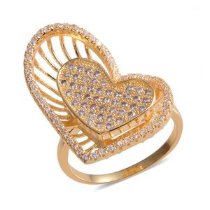 Simulated Diamond Goldtone Heart Ring Sz 9